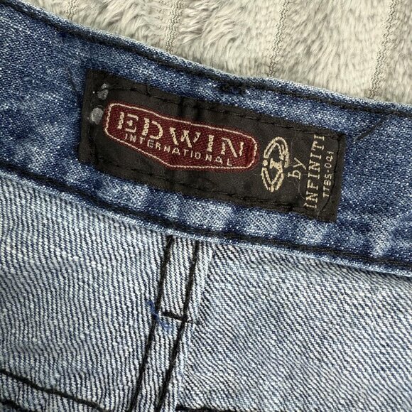 Edwin Jeans Mens 34x30 Straight Wide Distressed Streetwear‎ Underworld Logo Blue - Picture 5 of 14